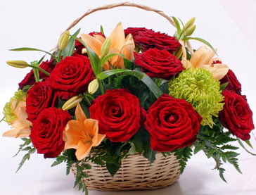 Sepette 5 adet k�rm�z� g�l ve k�r �i�ekleri  Ankara 14 �ubat �i�ek g�nderme sitemiz g�venlidir  