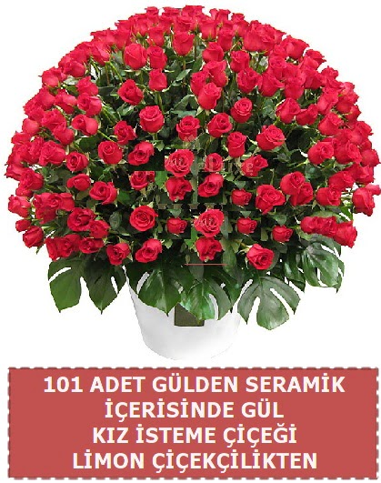 Seramik vazoda 101 g�l k�z isteme �i�e�i  Ankara 14 �ubat �i�ek g�nderme 