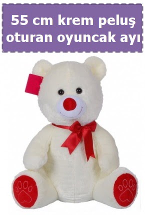 55 cm krem orta boy oturan pelu� ay�  Ankara 14 �ubat ucuz �i�ek g�nder 