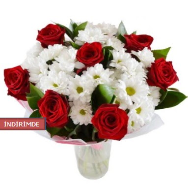 7 k�rm�z� g�l ve 1 demet krizantem  Ankara 14 �ubat �i�ek g�nderme sitemiz g�venlidir 
