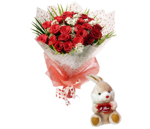 10 adet kirmizi g�l ve hediye pelus oyuncak  Ankara 14 �ubat uluslararas� �i�ek g�nderme 