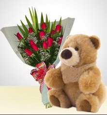 12 adet yapay g�l ve 40 cm civarinda ayi  Ankara 14 �ubat �i�ek sipari�i vermek 