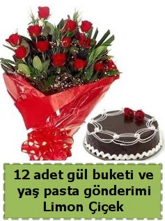 12 adet k�rm�z� g�l buketi ve ya� pasta  Ankara 14 �ubat �i�ek g�nderme sitemiz g�venlidir 