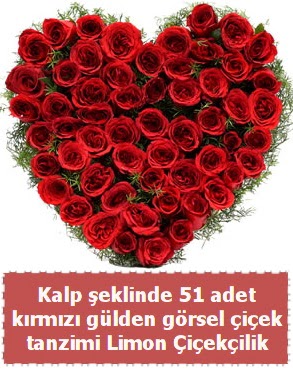 51 k�rm�z� g�lden kalp �eklinde �i�ek tanzim  Ankara 14 �ubat sevgililer g�n� �i�ek sat��� 