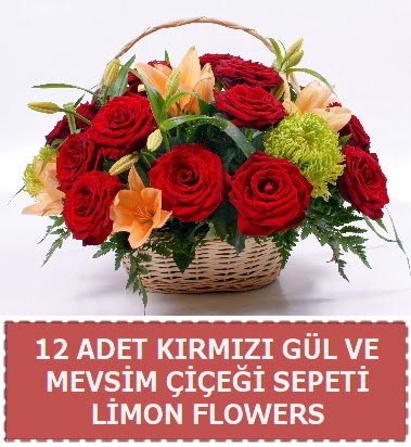 12 g�l ve mevsim �i�ekleri sepeti  Ankara 14 �ubat sevgilime hediye �i�ek yolla 