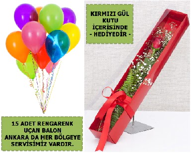 15 Adet u�an balon ve kutuda k�rm�z� g�l  Ankara 14 �ubat �i�ek , �i�ek�i , �i�ek�ilik 